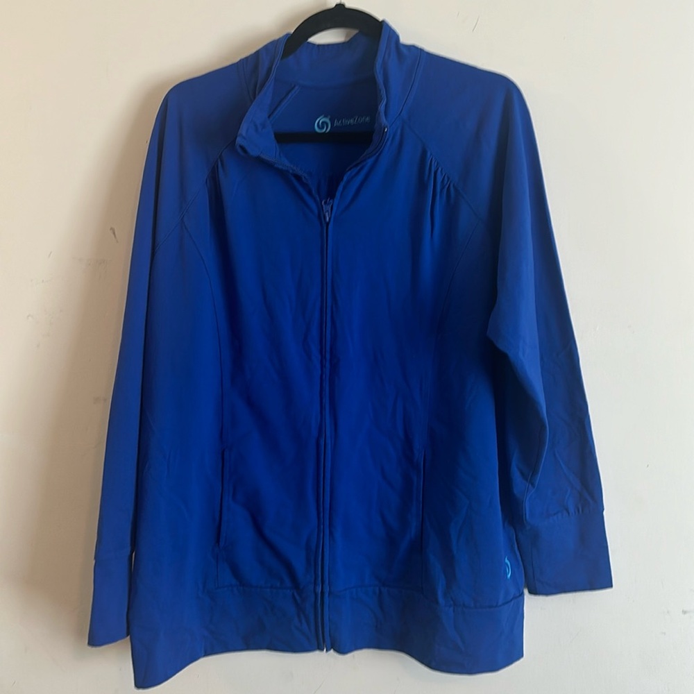 Addition Elle Active Zone Athleisure Bright Blue Zip-up Sweater (1X)